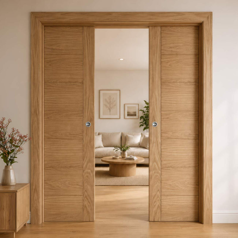 Carini 7P Oak Single Evokit Double Pocket Door - Unfinished