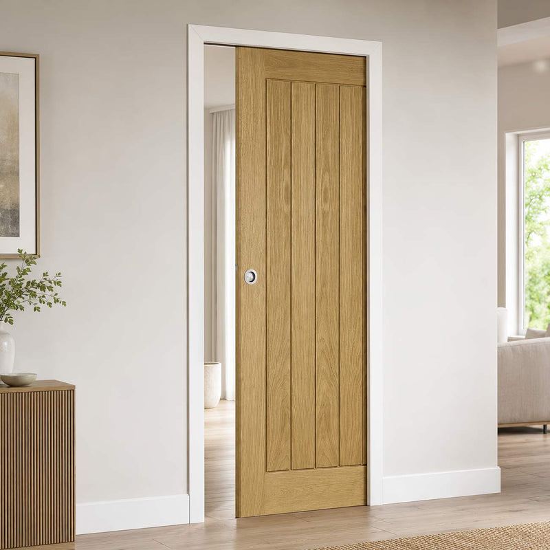 Ely Oak Single Evokit Pocket Door - Unfinished