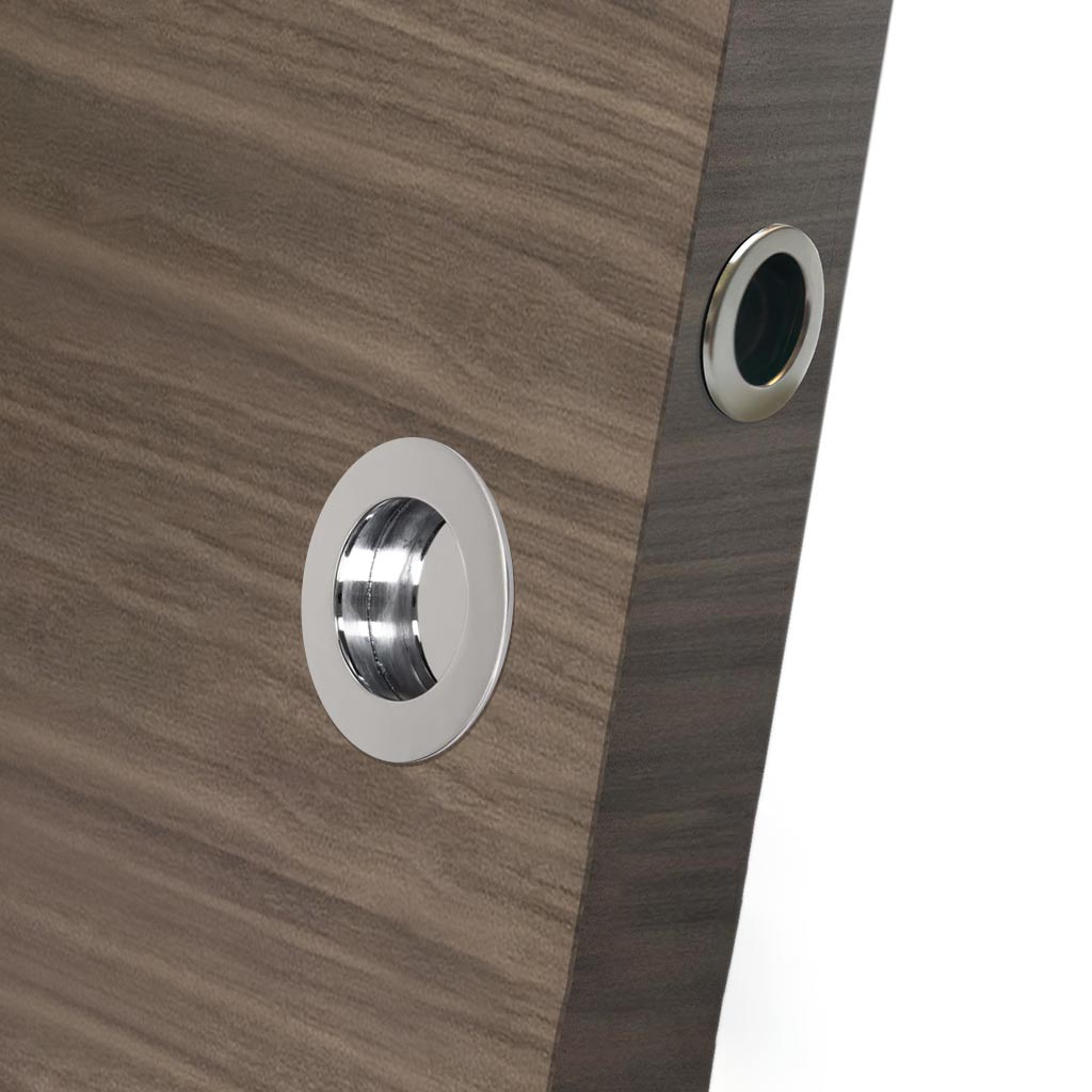 Anniston 50mm Sliding Door Round Flush Pulls Pair and Single Finger Pull  - Polished Stainless Steel