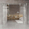 Double Glass Sliding Door - Solaris Tubular Stainless Steel Sliding Track & Polwarth 8mm Clear Glass - Obscure Printed Design