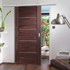 Top Mounted Stainless Steel Sliding Track & Door - Portici Walnut Flush Door - Aluminium Inlay - Prefinished