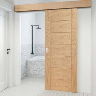 Image: Single Sliding Door & Wall Track - Palermo Oak Door - Prefinished