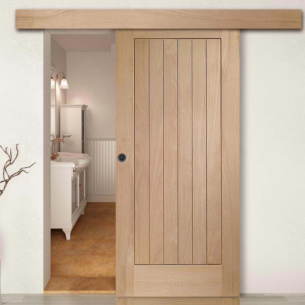 Single Sliding Door & Wall Track - Suffolk Oak Door - Prefinished