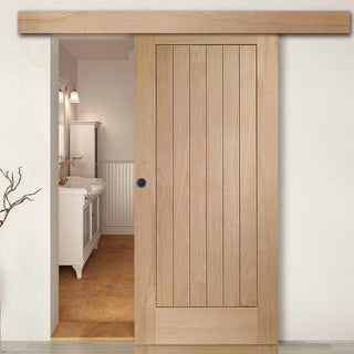 Image: Single Sliding Door & Wall Track - Suffolk Oak Door - Prefinished