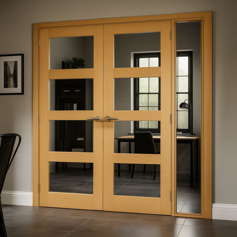 Oak Room Divider - Coventry Shaker Glazed Prefinished Door Pair with Full Glass Side - 2018mm High - Multiple Widths