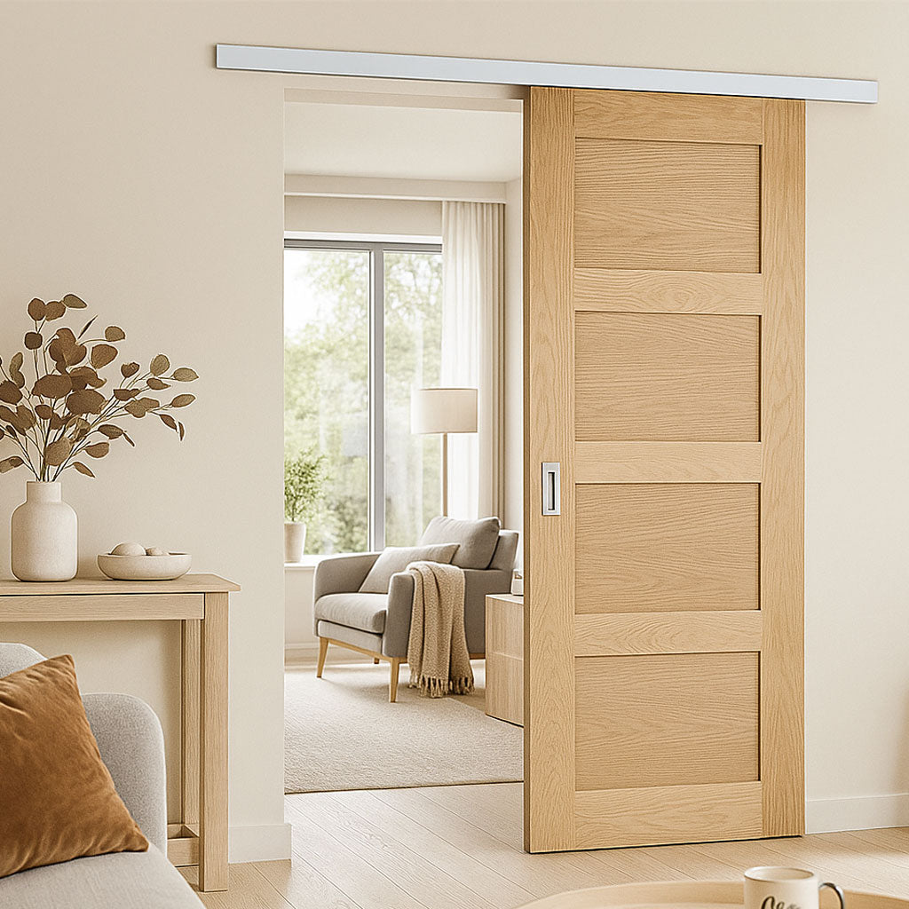 Premium Single Sliding Door & Wall Track - Coventry Oak Door - Prefinished