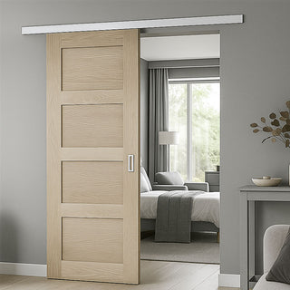 Image: Premium Single Sliding Door & Wall Track - Coventry Shaker Style Oak Door - Unfinished