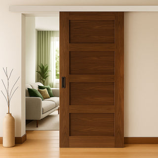 Image: Premium Single Sliding Door & Wall Track - Coventry Prefinished Walnut Shaker Style Door
