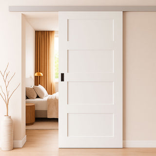 Image: Premium Single Sliding Door & Wall Track - Coventry White Primed Shaker Door