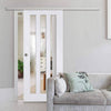 Premium Single Sliding Door & Wall Track - Utah 3 Pane Door - Clear Glass - White Primed