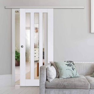 Image: Premium Single Sliding Door & Wall Track - Utah 3 Pane Door - Clear Glass - White Primed