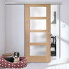 Premium Single Sliding Door & Wall Track - Shaker Oak 4 Pane Door - Obscure Glass - Prefinished