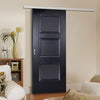 Premium Single Sliding Door & Wall Track - Amsterdam 3 Panel Black Primed Door