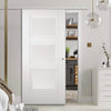 Premium Single Sliding Door & Wall Track - Amsterdam 3 Panel Door - White Primed