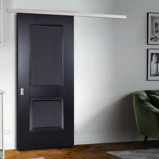 Image: Premium Single Sliding Door & Wall Track - Arnhem 2 Panel Black Primed Door