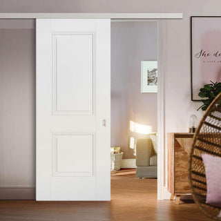 Image: Premium Single Sliding Door & Wall Track - Arnhem 2 Panel Door - White Primed