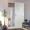 Premium Single Sliding Door & Wall Track - Cottage Frame Ledge and Braced Door - White Primed