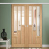 Premium Double Sliding Door & Wall Track - Coventry Contemporary Oak Door - Clear Glass - Unfinished