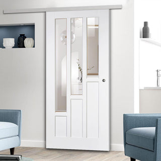 Image: Premium Single Sliding Door & Wall Track - Coventry Door - Clear Glass - White Primed