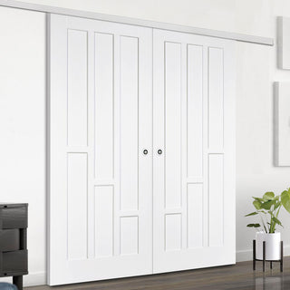 Image: Premium Double Sliding Door & Wall Track - Coventry Panel Door - White Primed