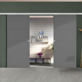 Image: Aluminium Concealed Premium Double Sliding Wall Track for Wooden Doors