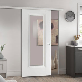 Image: Premium Single Sliding Door & Wall Track - Eindhoven  1 Pane Door - Clear Glass - White Primed