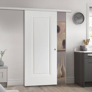 Image: Premium Single Sliding Door & Wall Track - Eindhoven 1 Panel Door - White Primed