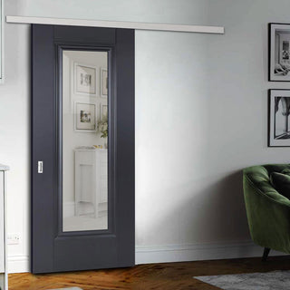 Image: Premium Single Sliding Door & Wall Track - Eindhoven Black Primed Door - Clear Glass