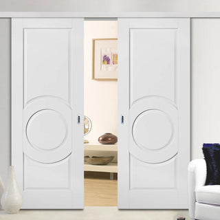 Image: Premium Double Sliding Door & Wall Track - Montpellier 3 Panel Door - White Primed