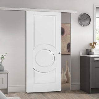 Image: Premium Single Sliding Door & Wall Track - Montpellier 3 Panel Door - White Primed