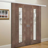 Premium Double Sliding Door & Wall Track - Sofia Walnut Veneer Door - Clear Glass - Prefinished