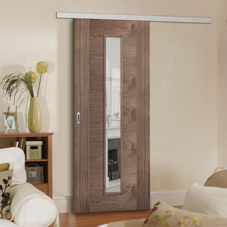 Image: Premium Single Sliding Door & Wall Track - Sofia Walnut Veneer Door - Clear Glass - Prefinished