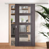 Premium Single Sliding Door & Wall Track - Vancouver 4 Pane Ash Grey Door - Clear Glass - Prefinished