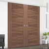 Premium Double Sliding Door & Wall Track - Vancouver 5 Panel Flush Walnut Door - Prefinished