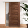 Premium Single Sliding Door & Wall Track - Vancouver 5 Panel Flush Walnut Door - Prefinished