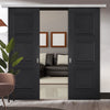Premium Double Sliding Door & Wall Track - Antwerp 3 Panel Black Primed Door