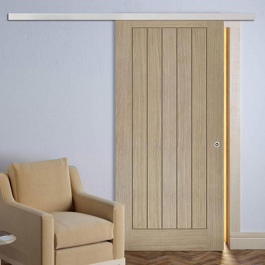 Premium Single Sliding Door & Wall Track - Belize Light Grey Door - Prefinished