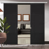 Premium Double Sliding Door & Wall Track - Chelsea 4 Panel Black Painted Door - Prefinished
