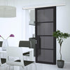 Premium Single Sliding Door & Wall Track - Chelsea 4 Pane Black Primed Door - Tinted Glass