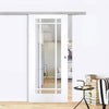 Premium Single Sliding Door & Wall Track - Cheshire White Door - Clear Glass - White Primed