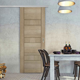 Image: Premium Single Sliding Door & Wall Track - Edmonton Light Grey Door - Prefinished