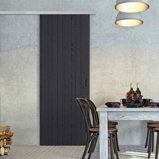 Image: Premium Single Sliding Door & Wall Track - Laminate Montreal Black Door - Prefinished