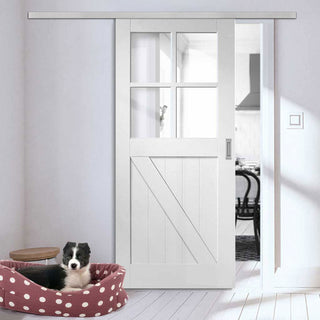 Image: Premium Single Sliding Door & Wall Track - Frame Ledged and Braced Cottage with Clear Glass- White Primed
