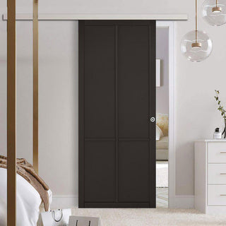 Image: Premium Single Sliding Door & Wall Track - Liberty 4 Panel Door - Black Primed