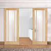 Premium Double Sliding Door & Wall Track - Lincoln 3 Pane Oak Door - Frosted Glass - Unfinished