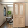 Premium Single Sliding Door & Wall Track - Malton Oak Door - Bevelled Clear Glass - Unfinished