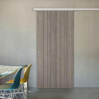 Image: Premium Single Sliding Door & Wall Track - Laminate Montreal Light Grey Door - Prefinished