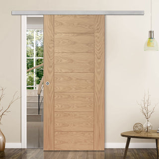 Image: Premium Single Sliding Door & Wall Track - Palermo Essential Oak Door - Unfinished
