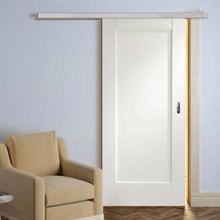 Image: Premium Single Sliding Door & Wall Track - Pattern 10 Style 1 Panel Door - White Primed