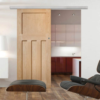 Image: Premium Single Sliding Door & Wall Track - DX Oak Panel Door - 1930's Style